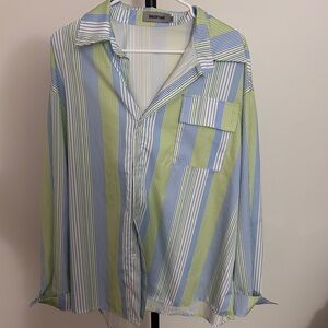 Striped Button-Up Shirt in Blue and Green